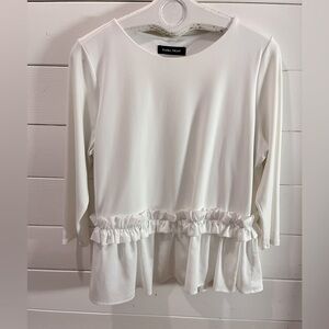 🤍IVANKA TRUMP – White Ruffled Peplum Top (L Estimated)